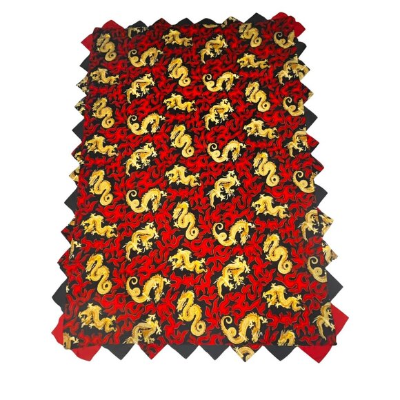 NEW Handmade Golden Dragon Quilt Flames Fire Cranston Print Hand Stitched 48x33" - Picture 1 of 11